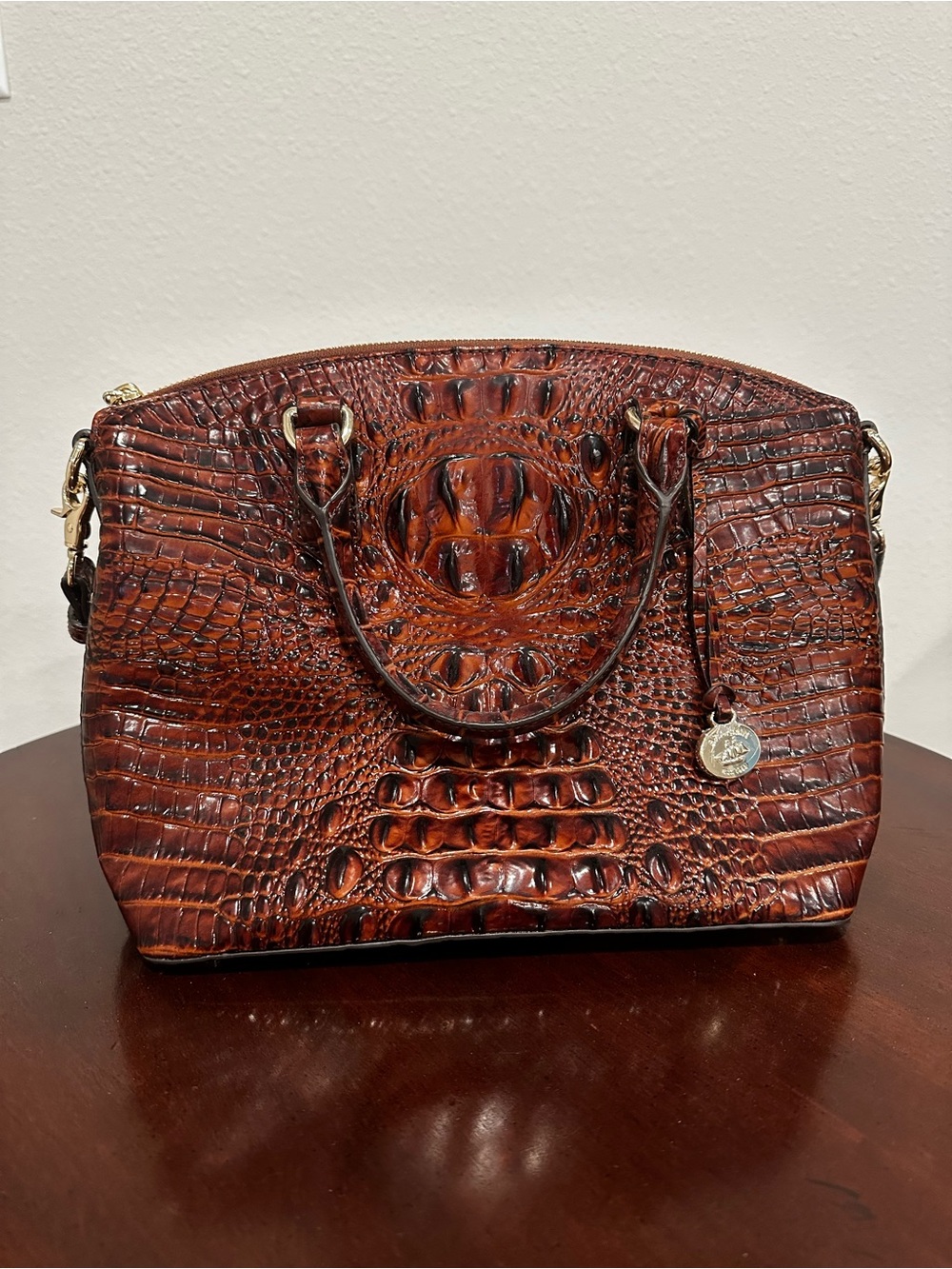 Brahmin Cognac Croc-Embossed Satchel Handbag